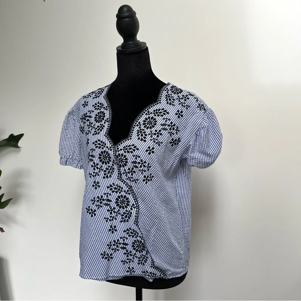 Zara basics, blue and white seersucker blouse, size XS.